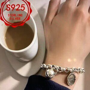 S925 Sterling Silver "Good Luck" Bracelet - Chic Hip Hop Style with Charm